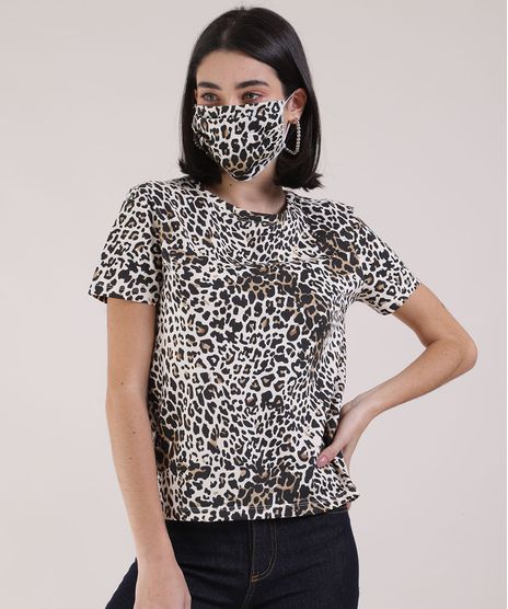 Kit-de-Blusa-Feminina-Estampada-Oncinha-Manga-Curta-Decote-Redondo---Mascara-de-Protecao-Individual-Off-White-9950789-Off_White_1