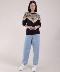 Blusao-de-Moletom-Feminino-com-Recorte-Animal-Print-Onca-Decote-Redondo-Preto-9951509-Preto_3