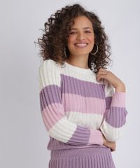 Sueter-Feminino-em-Trico-Canelado-Estampado-Listrado-Decote-Redondo-Lilas-9956081-Lilas_1
