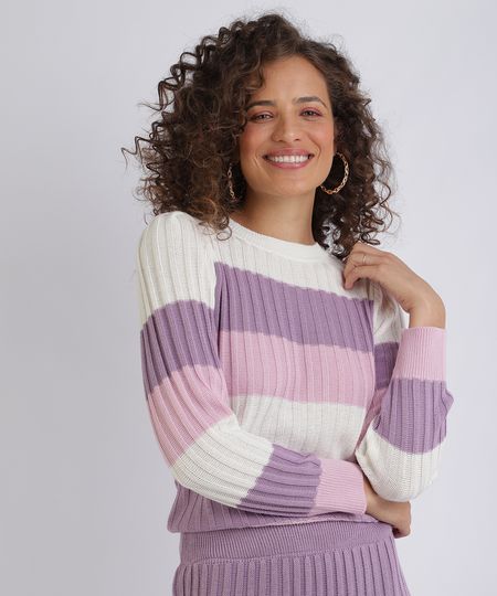 Sueter-Feminino-em-Trico-Canelado-Estampado-Listrado-Decote-Redondo-Lilas-9956081-Lilas_1 Sueter-Feminino-em-Trico-Canelado-Estampado-Listrado-Decote-Redondo-Lilas-9956081-Lilas_1