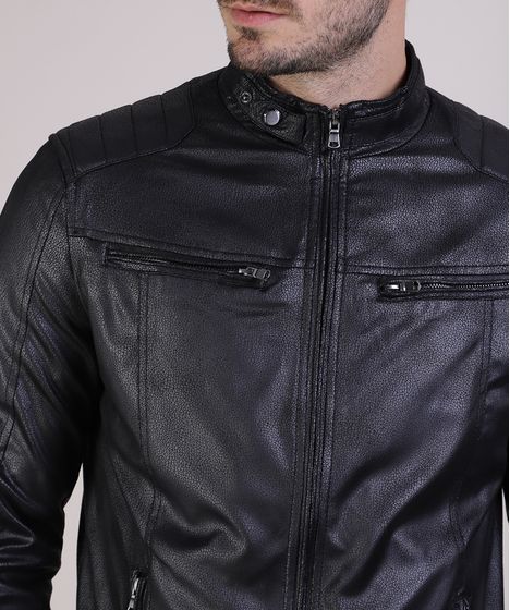 jaqueta de couro sintetico masculina slim