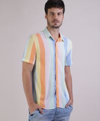 Camisa-Masculina-Tradicional-Listrada-Arco-Iris-Manga-Curta-Multicor-9946136-Multicor_1