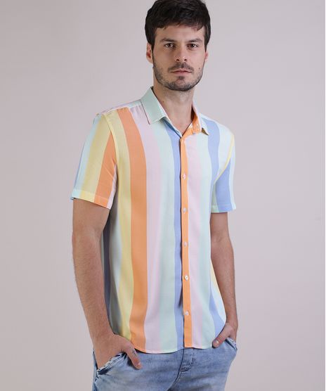 Camisa-Masculina-Tradicional-Listrada-Arco-Iris-Manga-Curta-Multicor-9946136-Multicor_1