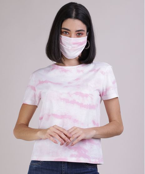 Kit-de-Blusa-Feminina-Estampada-Tie-Dye-Manga-Curta-Decote-Redondo---Mascara-de-Protecao-Individual-Off-White-9950787-Off_White_1