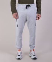 Calca-de-Moletom-Masculina-com-Recortes-e-Faixas-Laterais-Cinza-Mescla-Claro-9910552-Cinza_Mescla_Claro_1