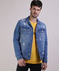 Jaqueta-Jeans-Masculina-Trucker-Destroyed-com-Recortes-e-Bolsos-Azul-Medio-9942914-Azul_Medio_1