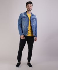 Jaqueta-Jeans-Masculina-Trucker-Destroyed-com-Recortes-e-Bolsos-Azul-Medio-9942914-Azul_Medio_3