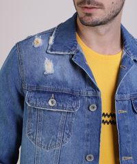 Jaqueta-Jeans-Masculina-Trucker-Destroyed-com-Recortes-e-Bolsos-Azul-Medio-9942914-Azul_Medio_4