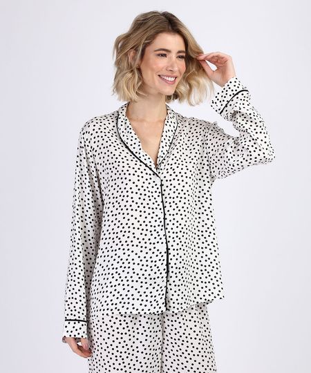 Camisa-de-Pijama-Feminina-Estampada-de-Poa-com-Vivo-Contrastante-Manga-Longa-Off-White-9954382-Off_White_1