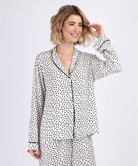 Camisa-de-Pijama-Feminina-Estampada-de-Poa-com-Vivo-Contrastante-Manga-Longa-Off-White-9954382-Off_White_1