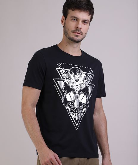 Camiseta-Masculina-Caveira-Metalizada-Manga-Curta-Gola-Careca-Preta-9950958-Preto_1