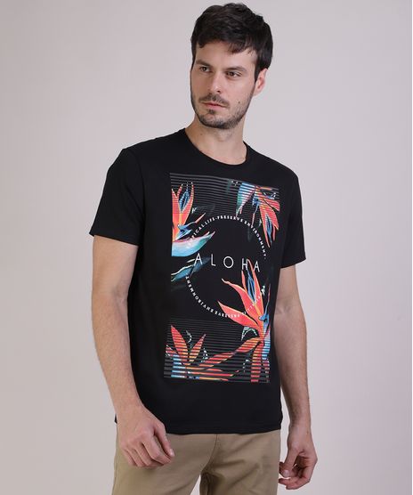 Camiseta-Masculina-Estampa--Aloha--Flores-Manga-Curta-Gola-Careca-Preta-9717905-Preto_1