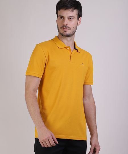 Polo-Masculina-Basica-em-Piquet-com-Bordado-Manga-Curta-Amarela-9725321-Amarelo_1