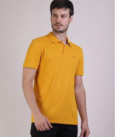 Polo-Masculina-Basica-em-Piquet-com-Bordado-Manga-Curta-Amarela-9725321-Amarelo_1