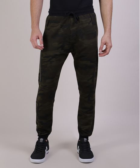 Calca-Masculina-Relaxed-Estampada-Camuflada-em-Moletom-com-Bolsos-Verde-Militar-9807603-Verde_Militar_1