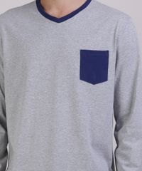 Pijama-Masculino-Camiseta-com-Bolso-Manga-Longa-Gola-Careca-Cinza-Mescla-9950946-Cinza_Mescla_3