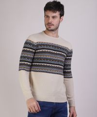 Sueter-de-Trico-Masculino-com-Estampa-Etnica-Bege-9801192-Bege_1