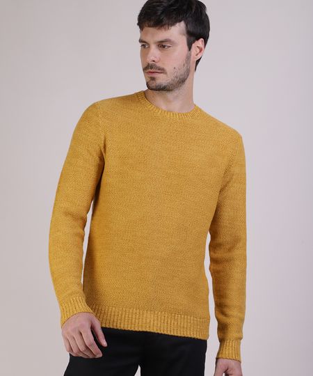 Sueter-Masculino-em-Trico-Gola-Careca-Amarelo-9801193-Amarelo_1