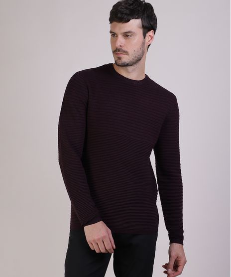 Sueter-Masculino-Slim-em-Trico-Texturizado-Gola-Careca-Vinho-9821910-Vinho_1