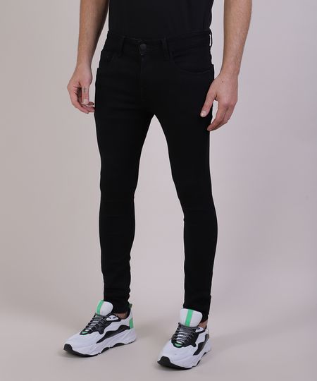 Calca-de-Sarja-Masculina-Super-Skinny-com-Puidos-e-Bolsos-Preta-9944001-Preto_1