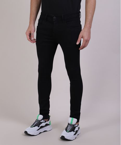 Calca-de-Sarja-Masculina-Super-Skinny-com-Puidos-e-Bolsos-Preta-9944001-Preto_1
