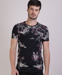 Camiseta-Masculina-Slim-Estampada-de-Passaros-Manga-Curta-Gola-Careca-Preta-9922870-Preto_1