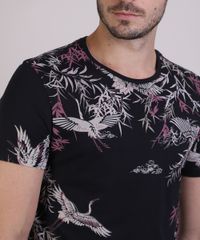 Camiseta-Masculina-Slim-Estampada-de-Passaros-Manga-Curta-Gola-Careca-Preta-9922870-Preto_4