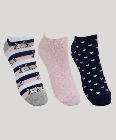 Kit-de-3-Meias-Femininas-Cano-Baixo-Cachorrinhos-Multicor-9957306-Multicor_1