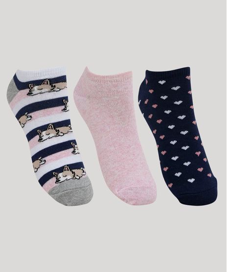 Kit-de-3-Meias-Femininas-Cano-Baixo-Cachorrinhos-Multicor-9957306-Multicor_1