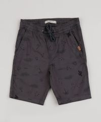 Bermuda-de-Sarja-Infantil-Slim-Estampada-de-Folhagens-com-Caveiras-Chumbo-9944594-Chumbo_1