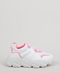 Tenis-Feminino-Oneself-Sneaker-Chunky-com-Recortes-em-Neon-Branco-9955262-Branco_2