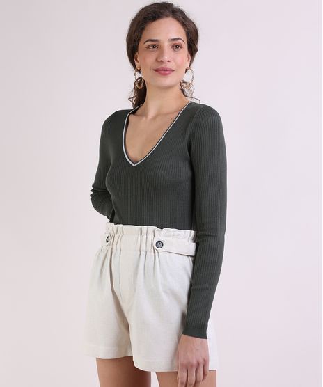 Sueter-Feminino-Basico-em-Trico-Decote-V-Verde-Escuro-9793289-Verde_Escuro_1