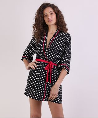 Robe-Feminino-Estampado-de-Poa-Manga-3-4-Preto-9954383-Preto_1_1
