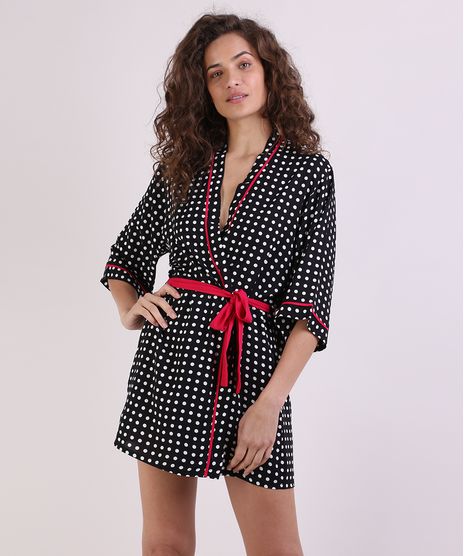Robe-Feminino-Estampado-de-Poa-Manga-3-4-Preto-9954383-Preto_1_1