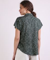 Camisa-Feminina-Estampada-Estrelas-com-Bolso-Manga-Curta-Verde-Escuro-9942341-Verde_Escuro_2
