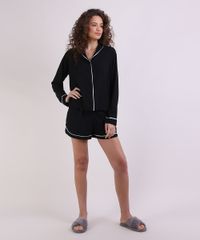 Camisa-de-Pijama-Feminina-com-Vivo-Contrastante-Manga-Longa-Preta-9954382-Preto_3