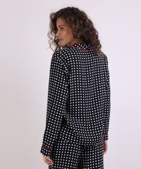 Camisa-de-Pijama-Feminina-Estampada-de-Poa-com-Vivo-Contrastante-Manga-Longa-Preta-9954382-Preto_1_2