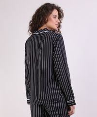 Camisa-de-Pijama-Feminina-Listrada-com-Vivo-Contrastante-Manga-Longa-Preta-9954382-Preto_2_2