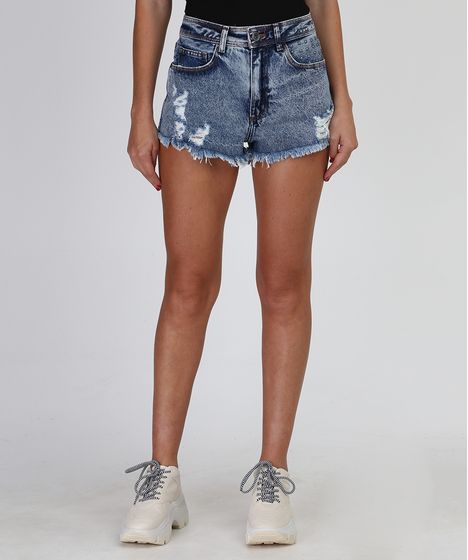 short jeans cintura alta c&a