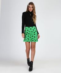 Saia-Feminina-Curta-Estampada-de-Poa-com-Franzido-Verde-Claro-9955710-Verde_Claro_3
