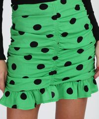 Saia-Feminina-Curta-Estampada-de-Poa-com-Franzido-Verde-Claro-9955710-Verde_Claro_4