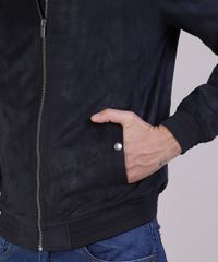 Jaqueta-Masculina-em-Suede-com-Bolsos-Gola-Alta-Azul-Escuro-9782642-Azul_Escuro_4