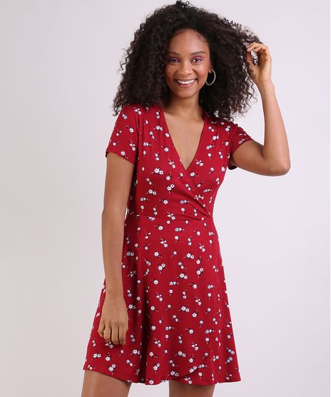 Vestido-Feminino-Curto-Transpassado-Estampado-Floral-Manga-Curta-Vermelho-9941711-Vermelho_1
