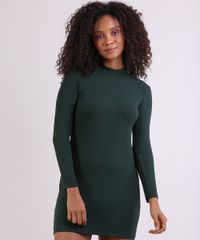 Vestido-Feminino-Curto-Canelado-Manga-Longa-Gola-Alta-Verde-Escuro-9946923-Verde_Escuro_1