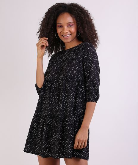 Vestido-Feminino-Curto-Poa-Manga-3-4-Preto-9948716-Preto_1