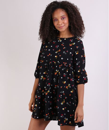 Vestido-Feminino-Curto-Floral-Manga-3-4-Preto-9948717-Preto_1