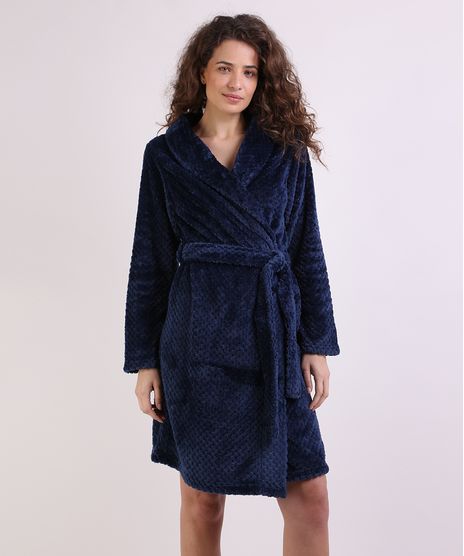 Roupao-Feminino-Texturizado-de-Plush-Com-Faixa-para-Amarrar-Manga-Longa-Azul-Marinho-9836387-Azul_Marinho_1