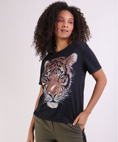 Blusa-Feminina-Tigre-Manga-Curta-Decote-Redondo--Preto-9948185-Preto_1