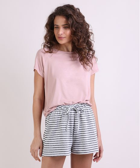 Pijama-Feminino-com-Listras-Manga-Curta-Rosa-9953276-Rosa_1