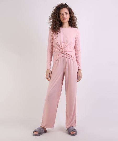 Pijama-Feminino-Canelado-com-No-Manga-Longa-Rosa-Claro-9954357-Rosa_Claro_1